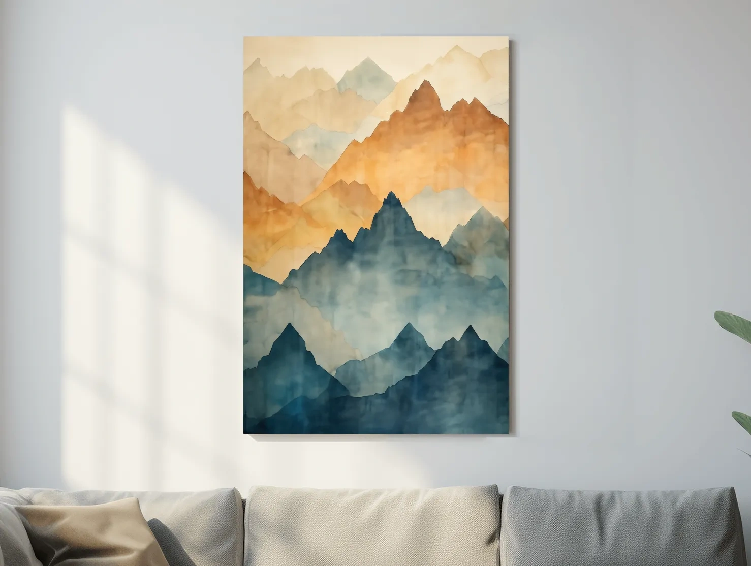 Foggy Layered Mountain Watercolor Landscape - Abstract Wall Art