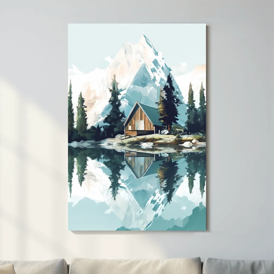 Painting of a cabin in the alpine