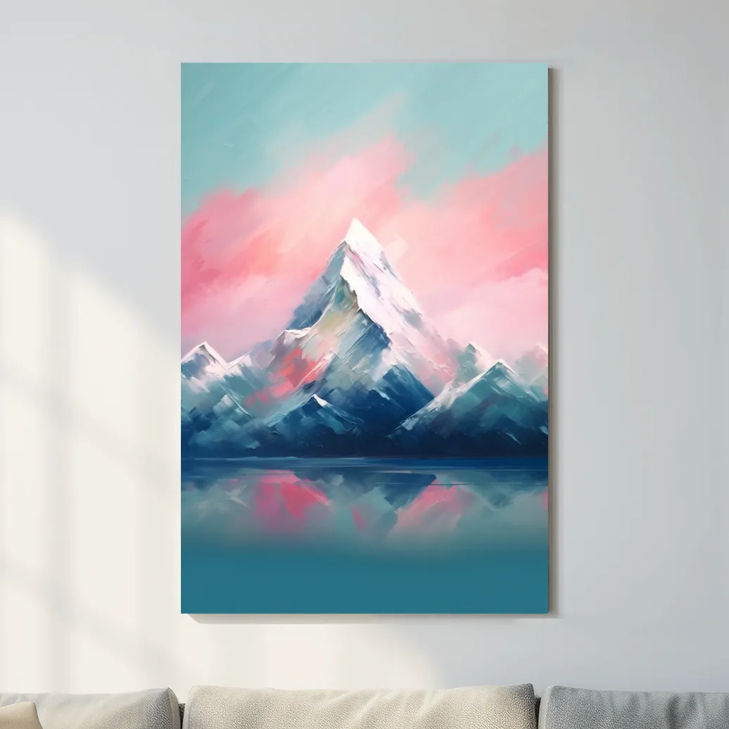 Pastel Alpine Peak Painting - Impressionism Watercolor Mountain Wall Art