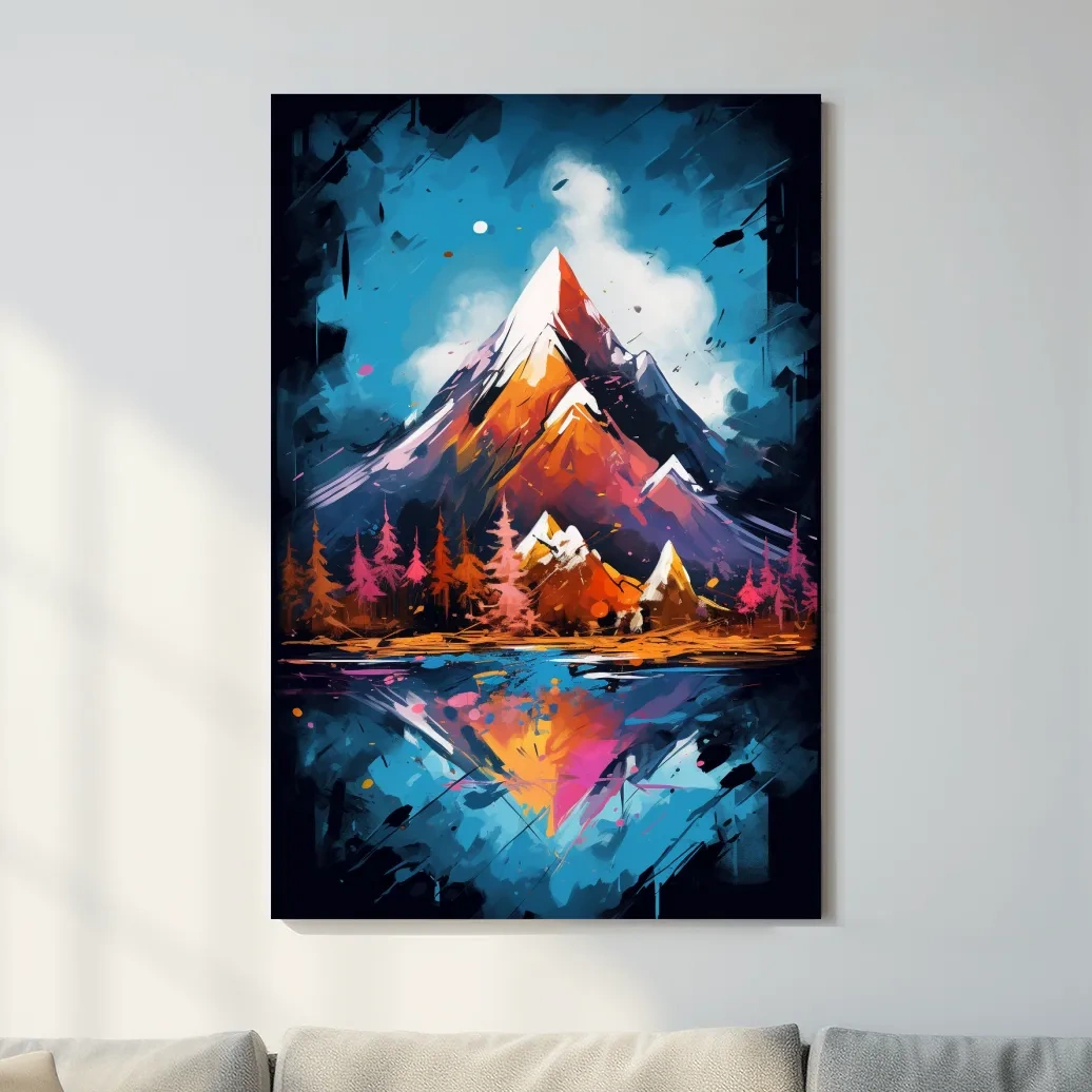 Abstract dynamic mountain painting