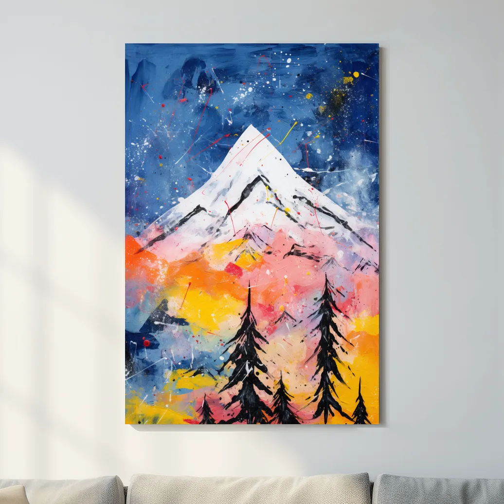 Textured simple abstract colorful mountain painting