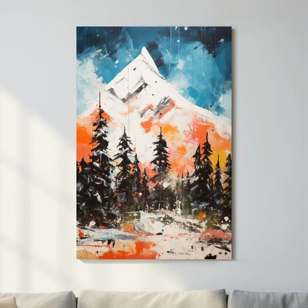 Textured rustic mountain painting