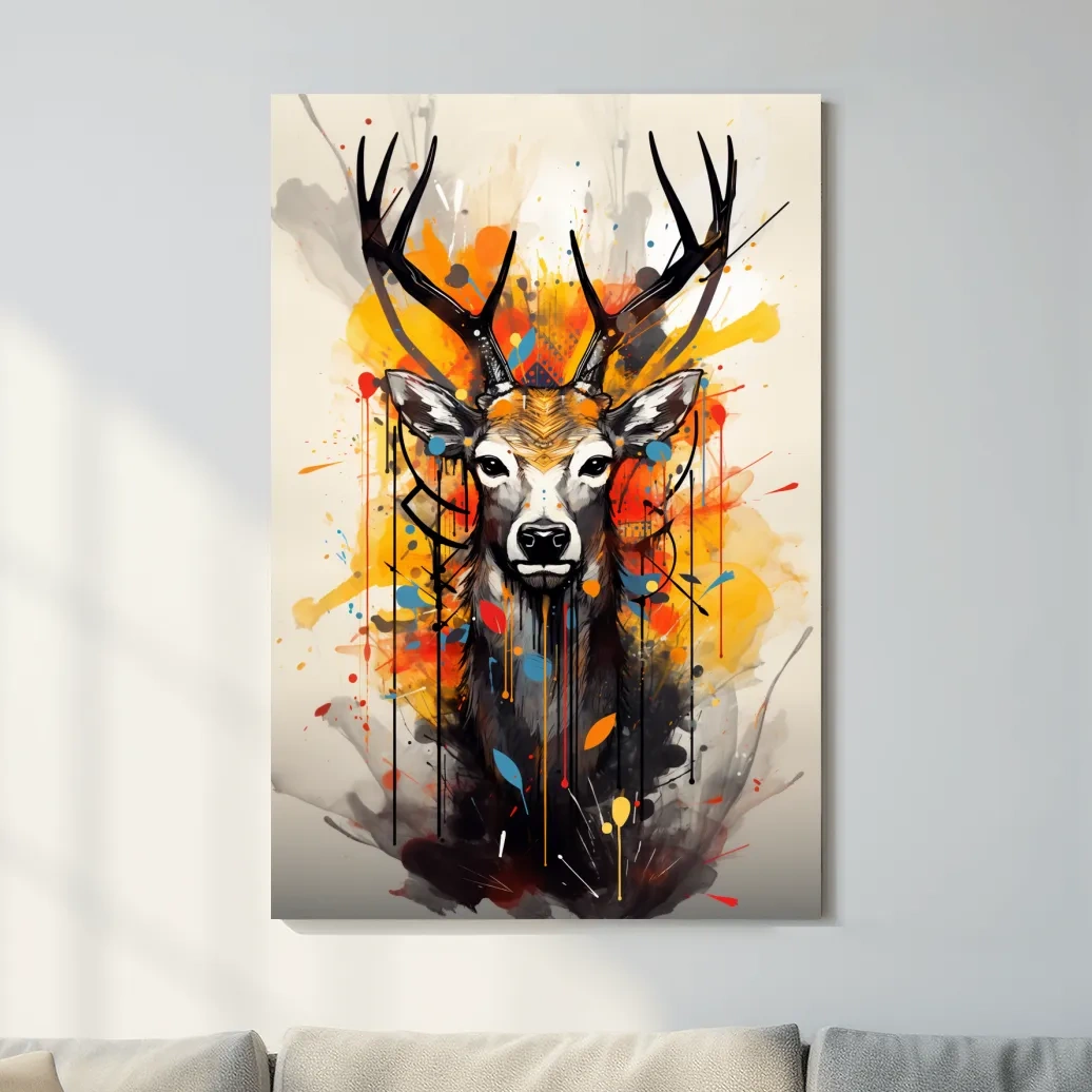 Abstract splattered painting of a deers head