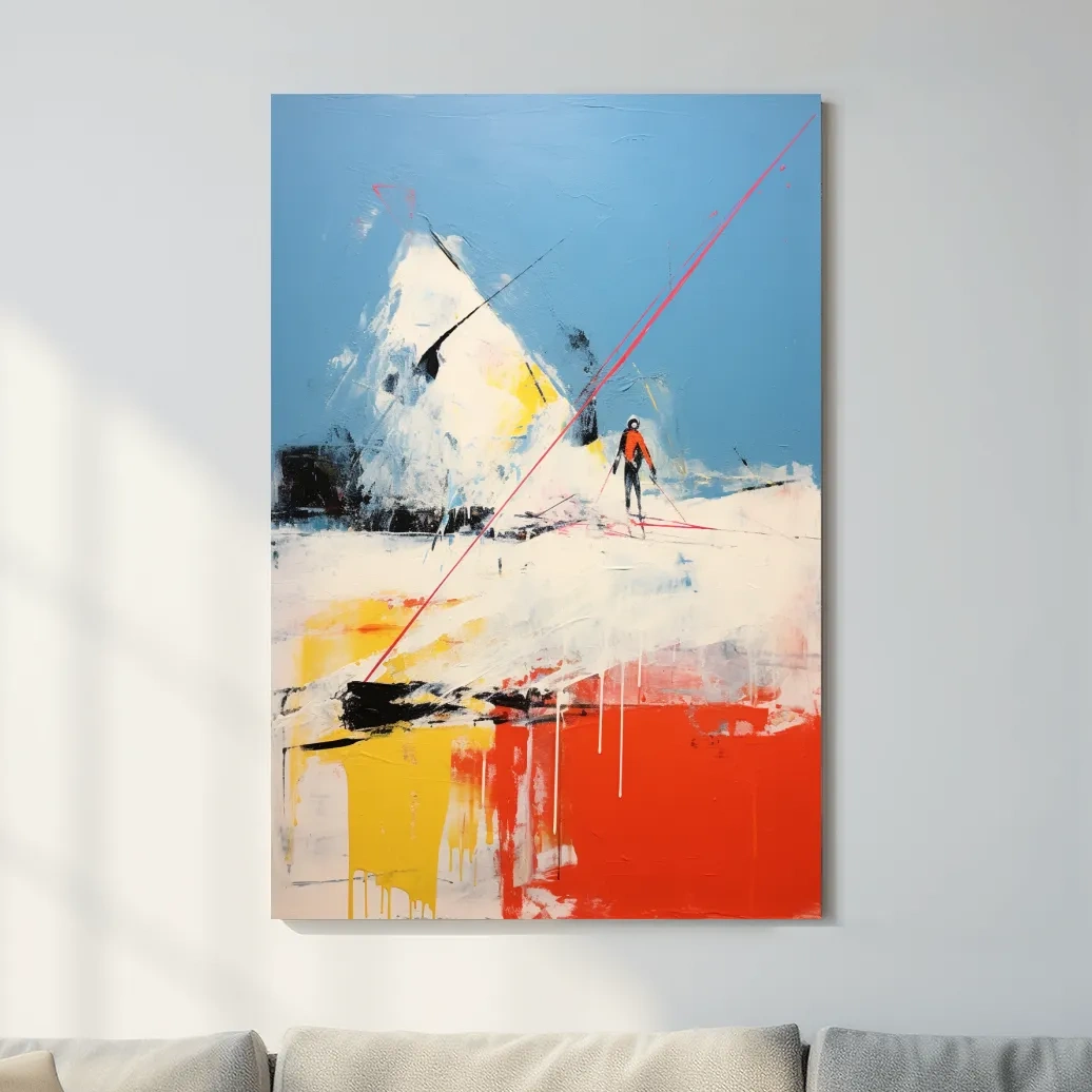 Expressionist Abstract Skiier Mountain Peak Painting - Winter Sports Wall Art