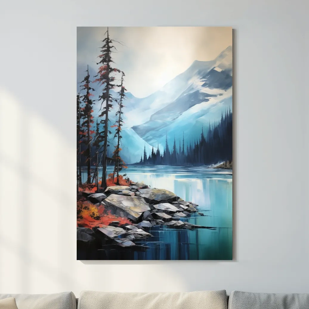Turquoise Alpine Lake And Mountain Watercolor - Serene Forest Wall Art