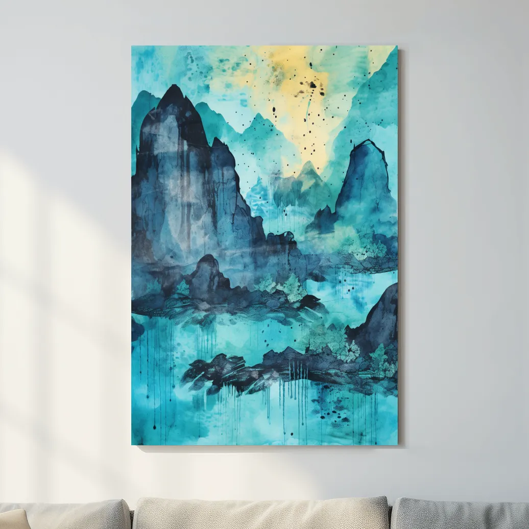 Abstract painting of a mountainous landscape