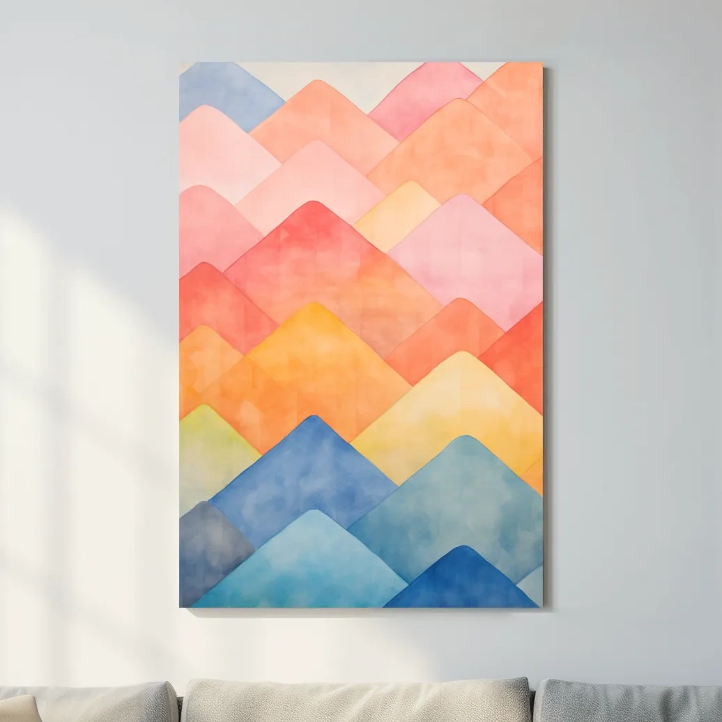 Bright colourful pastel shapes, abstract mountain patterns