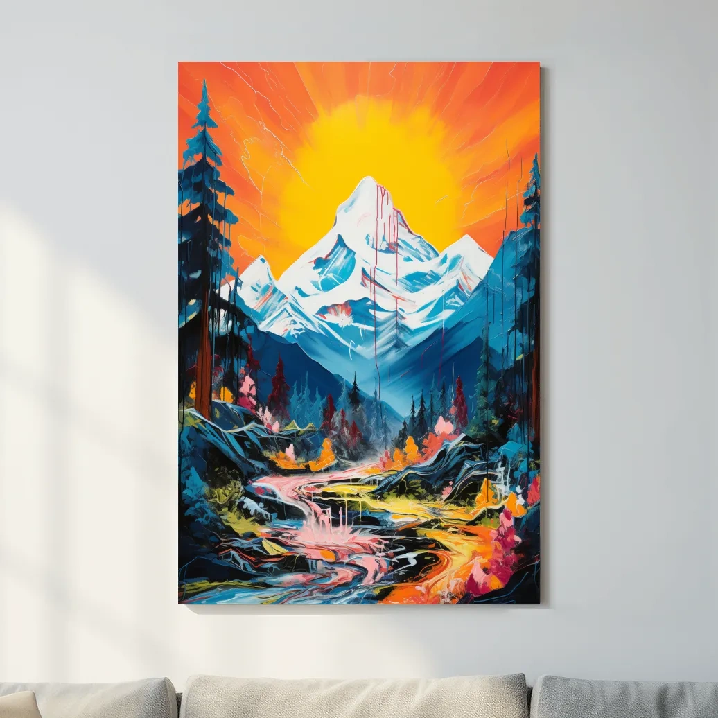 Vibrant painting of sunset over a glacier