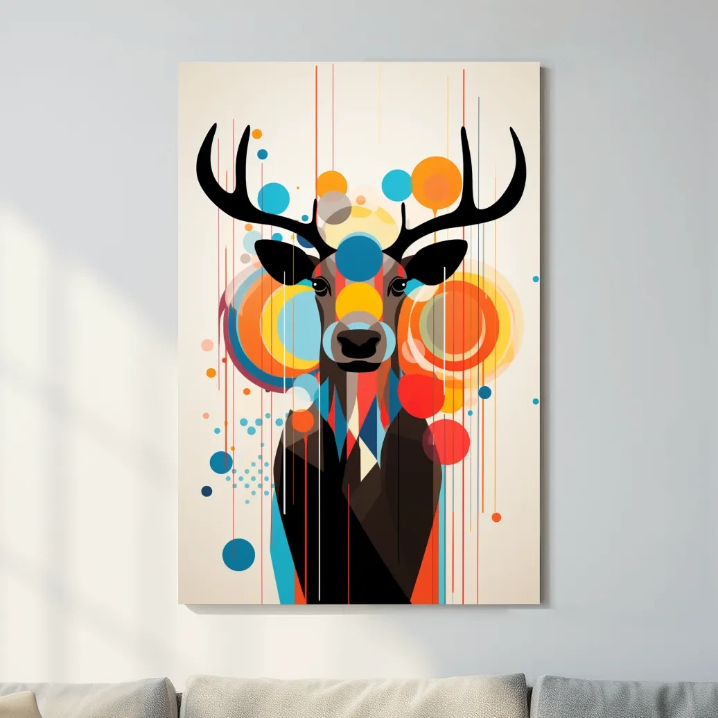Abstract deer illustration, mid century style art