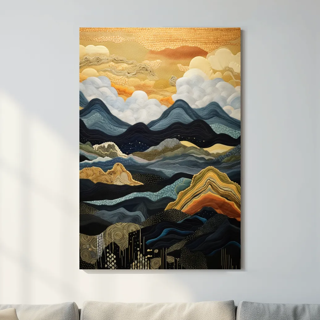 Elegant tapestry art, rolling mountain patterns