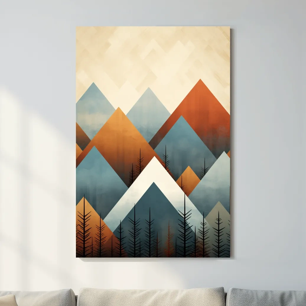 Geometric triangular mountain patterns - mid century style art