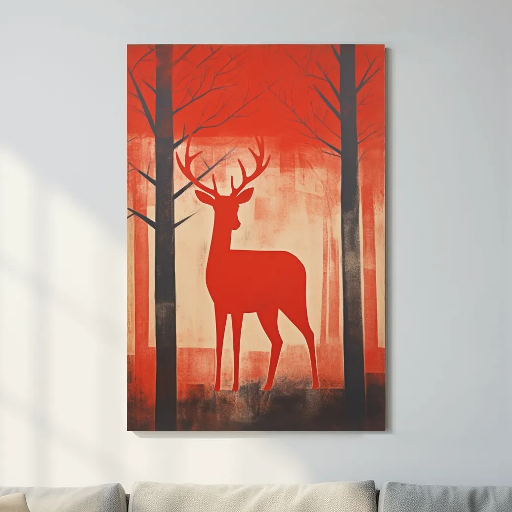 Rustic silhouette painting of a deer in the forest