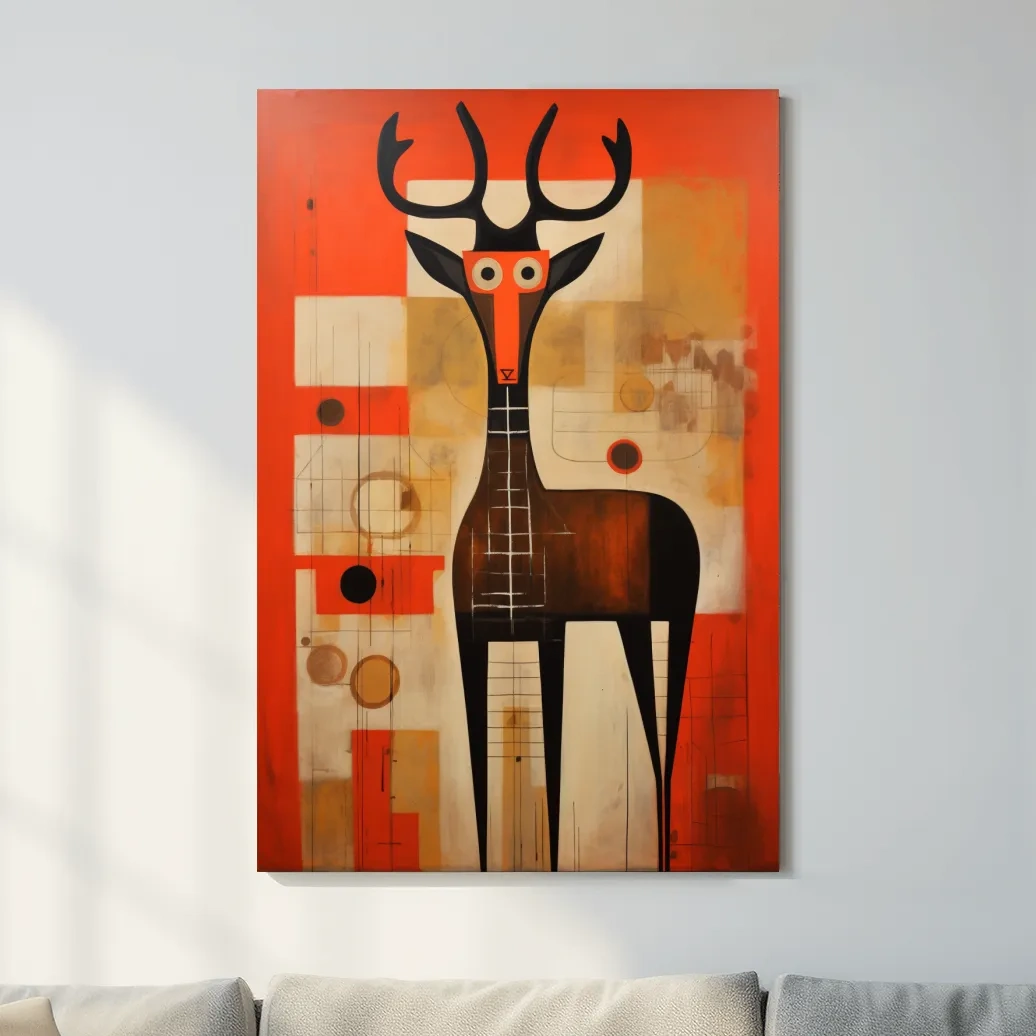 Funny quirky painting of a cartoon style deer