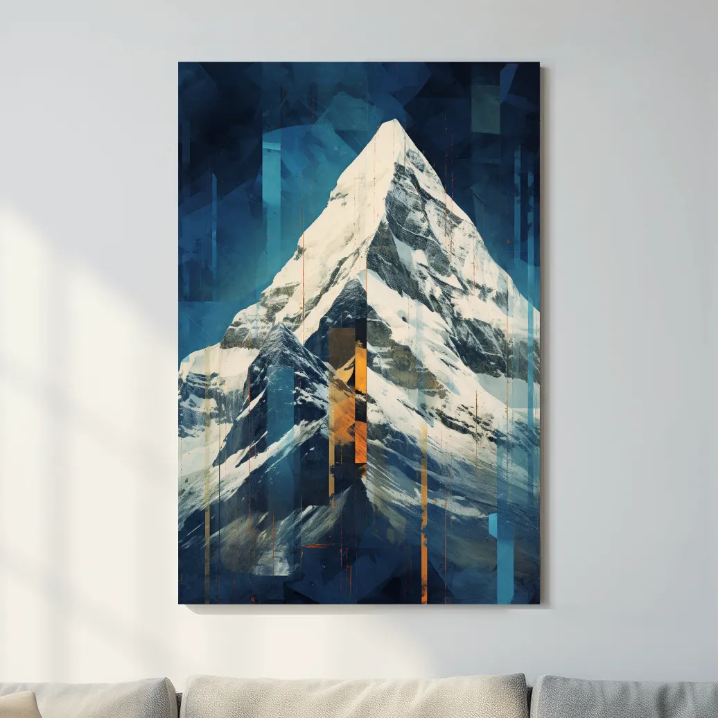 Glitch art style mountain art painting of a snowy glacier