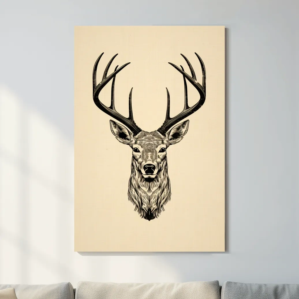 Sepia tone tattoo style illustration of a deers head