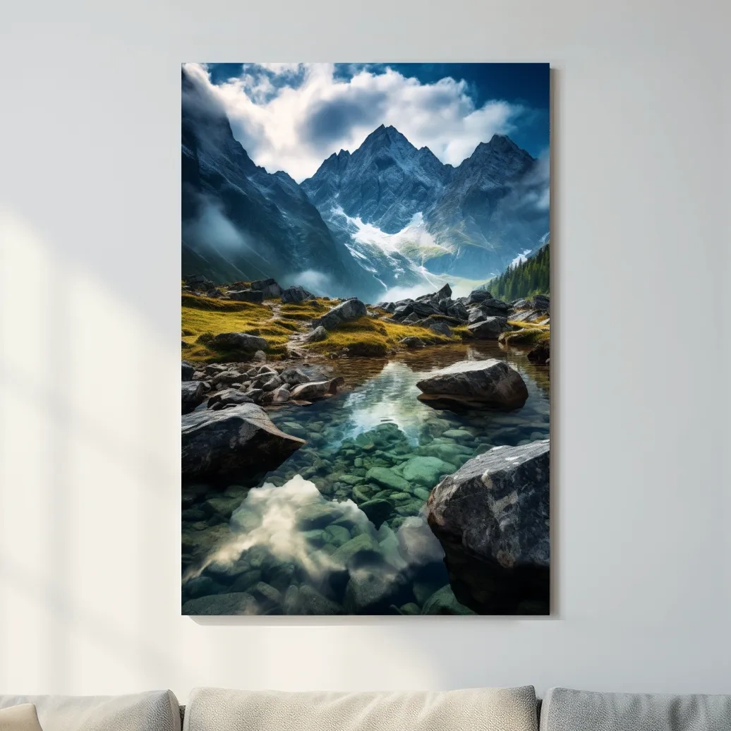 Moody Alpine Mountain Lake Reflection - Dramatic Landscape Photography Wall Art