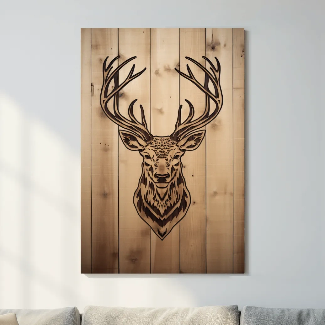 Wood engraving art of a deer head