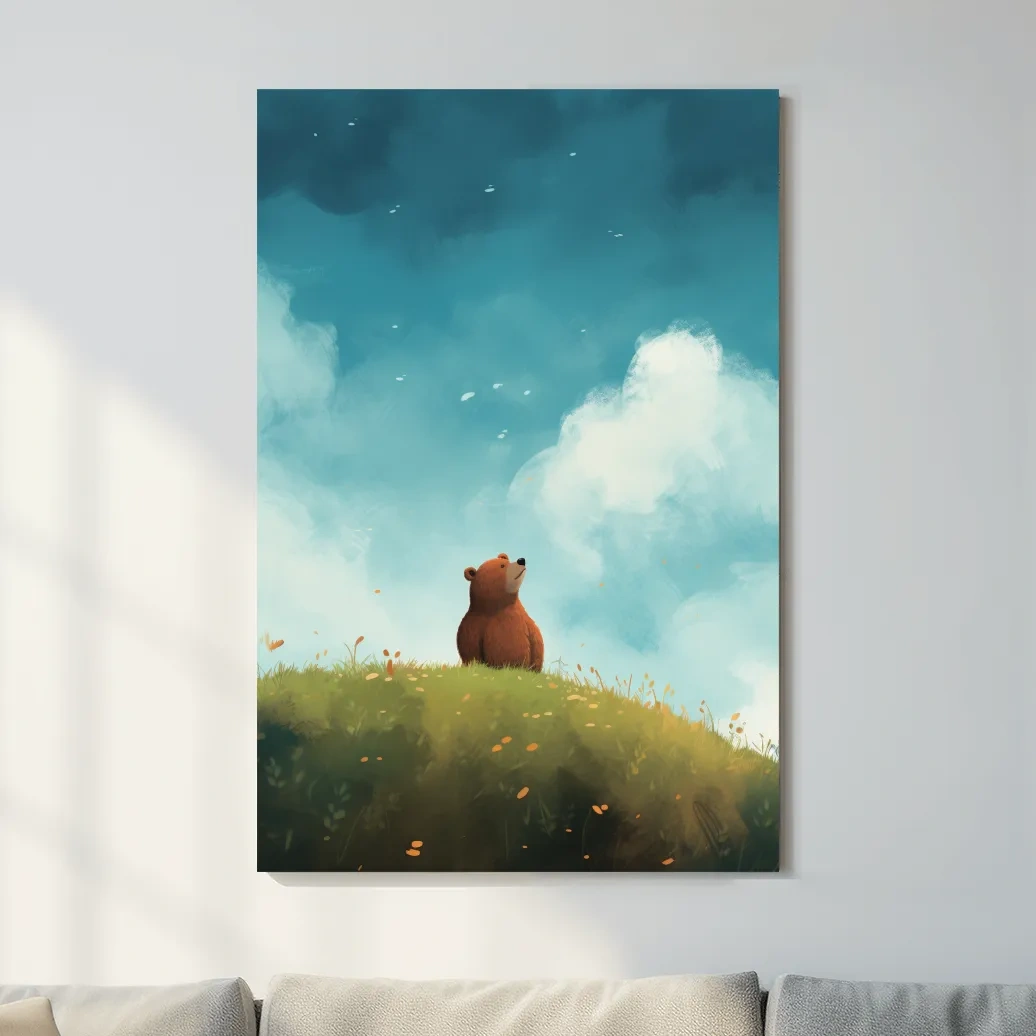 Illustation of a cute bear gazing into the sky