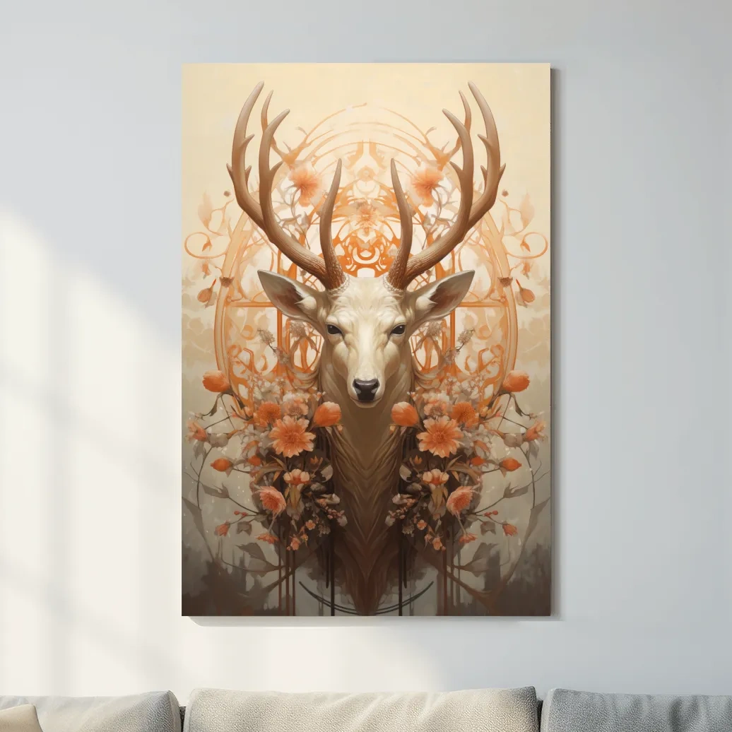 Elegant floral artwork of a beautiful deer head