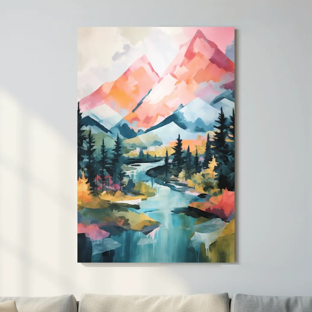 Colourful mountain painting artwork