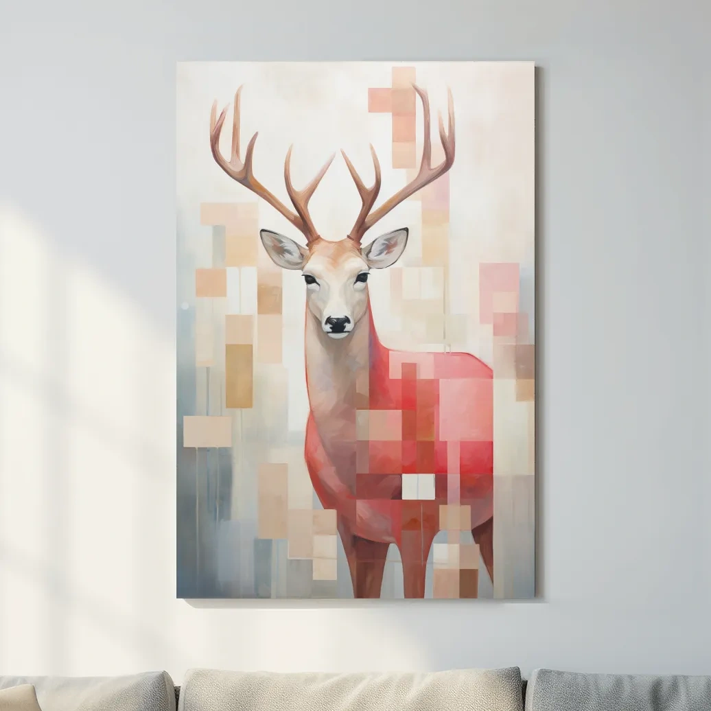 Abstract painting of a deer with geometric shapes
