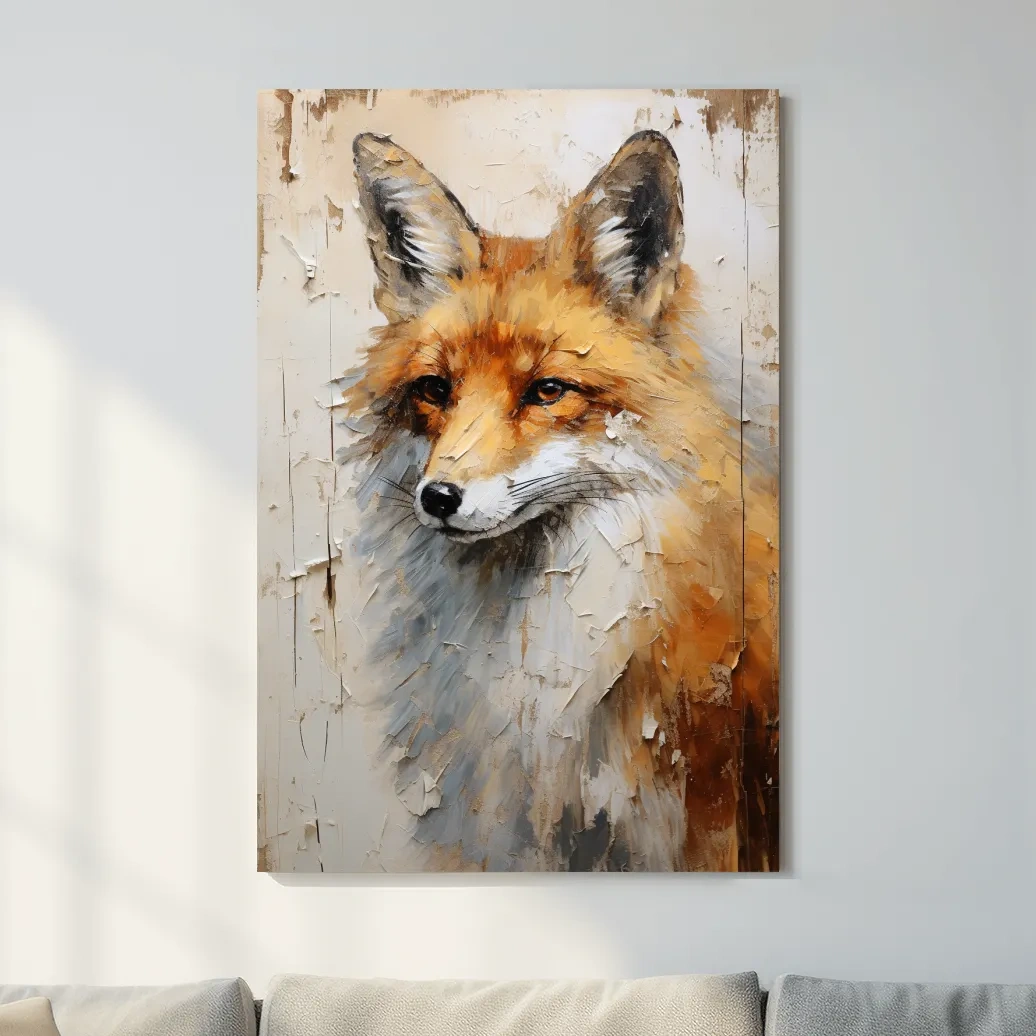 Rustic impasto style painting of a fox on wood