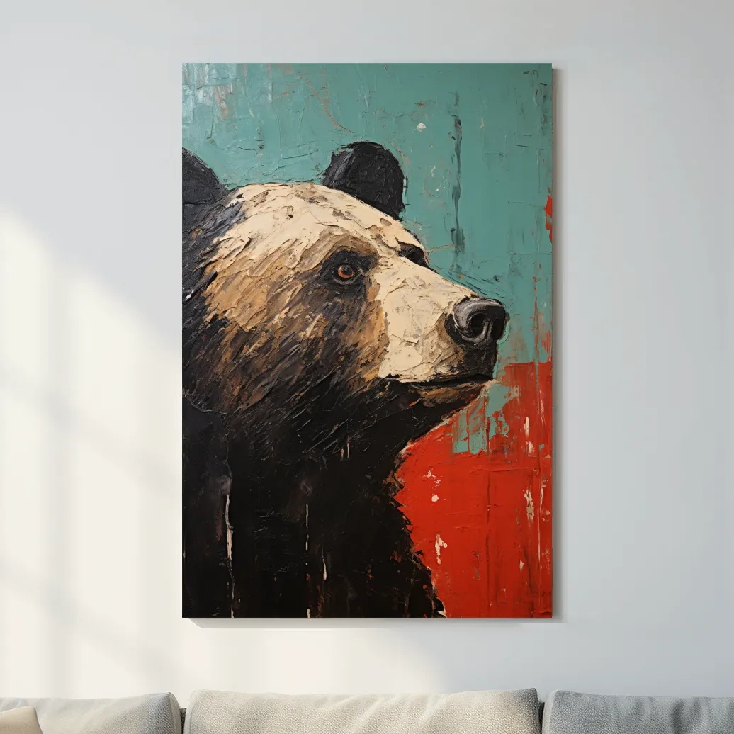 Rustic impasto style painting of a black bears head