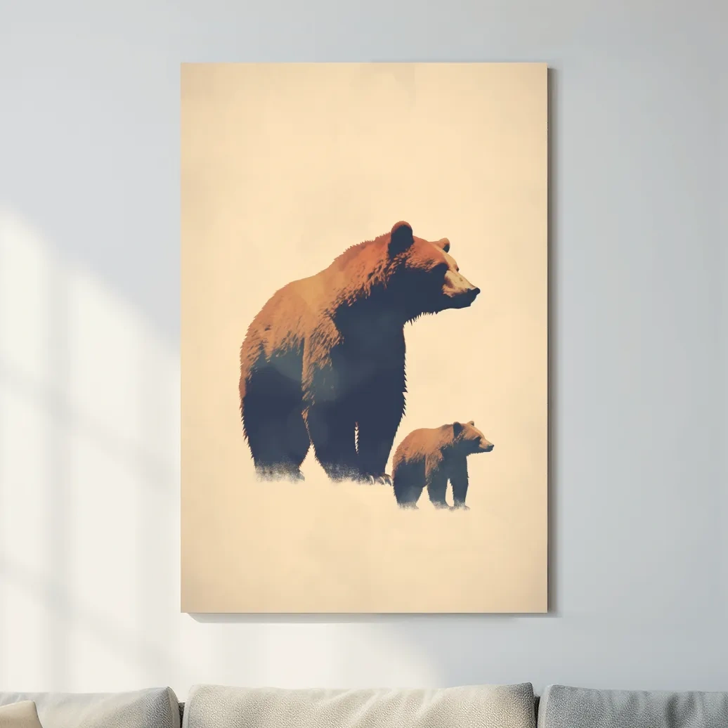 Minimal illustration of a momma bear and her cub