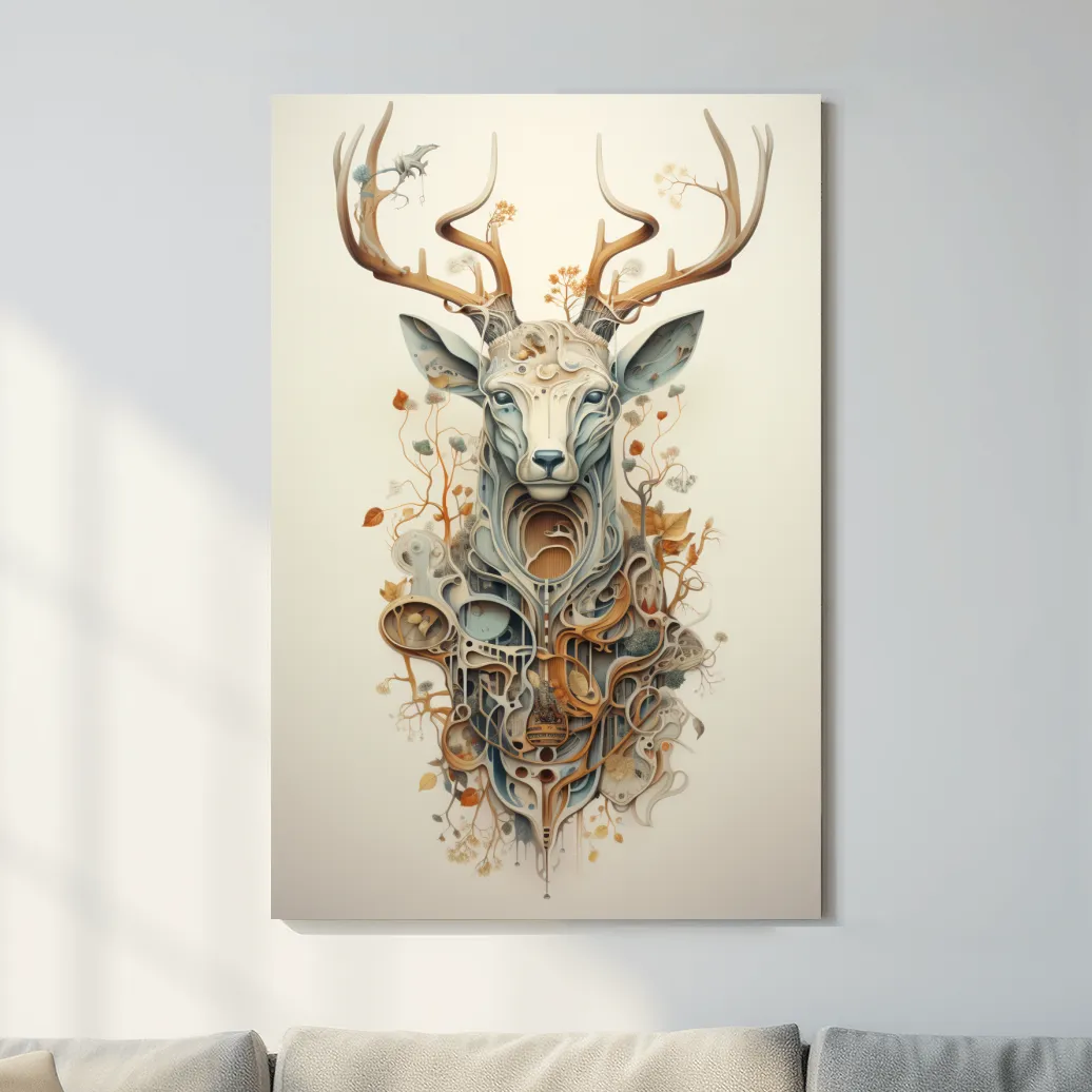 Trippy ornate floral deer head art