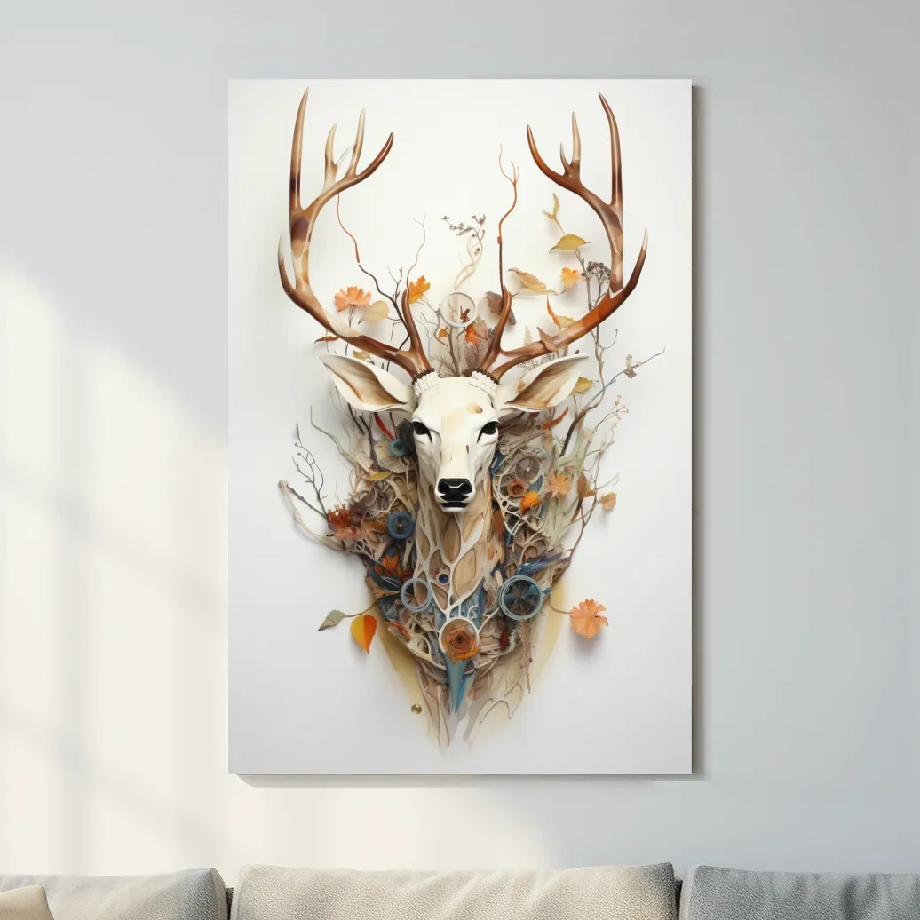 Ornate floral deer head collage style art