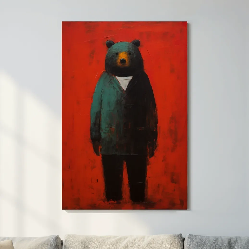Moody Bear Wearing Suit Portrait Painting - Expressive Wildlife Wall Art