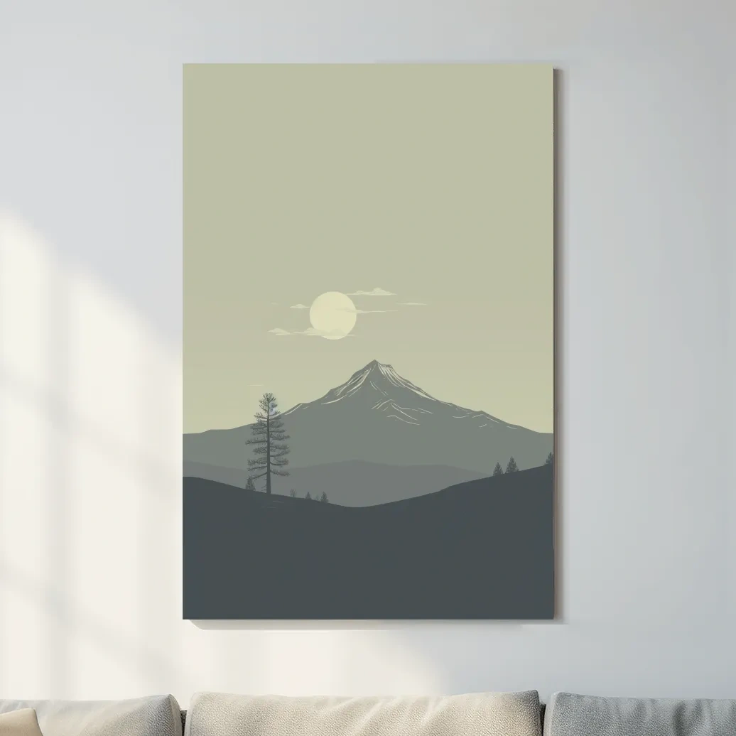 Minimal illustration mountain art, postcard style