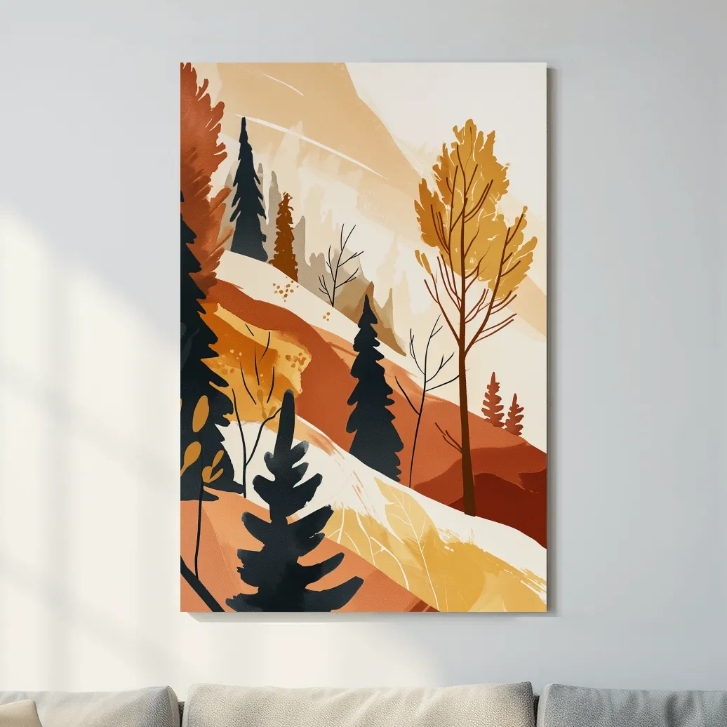 Forest and mountain artwork, bohemian style watercolour print