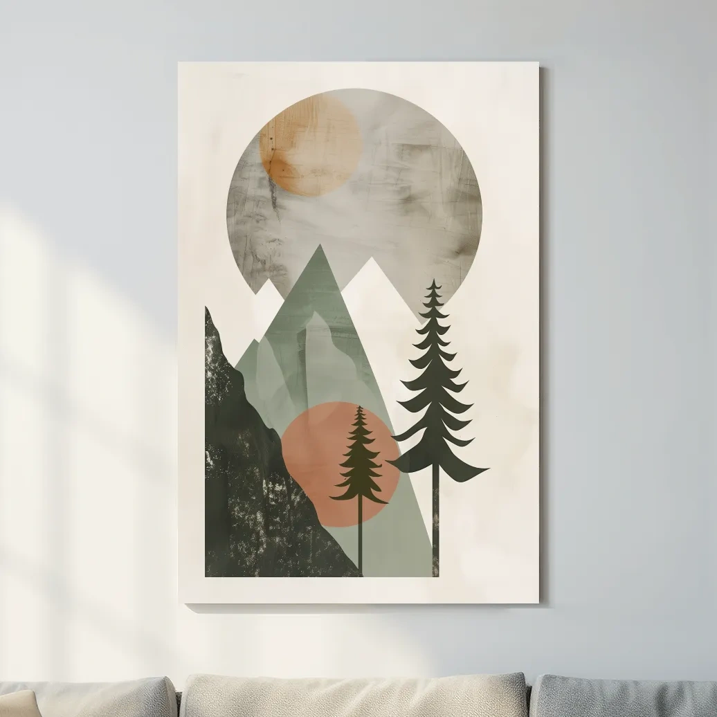 Minimalist Scandinavian Mountain Pines Landscape - Modern Boho Wall Art