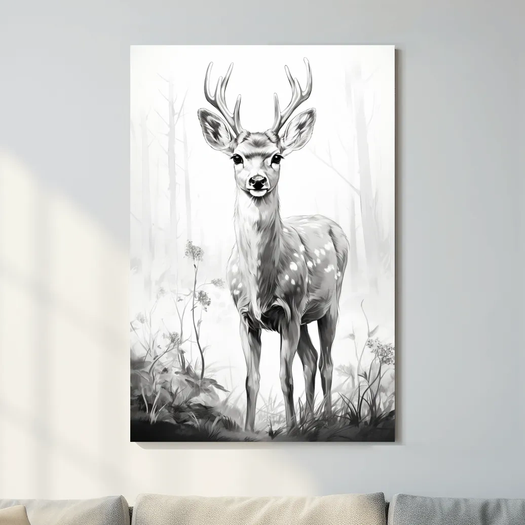 Minimalist Black And White Deer Sketch - Woodland Wildlife Wall Art