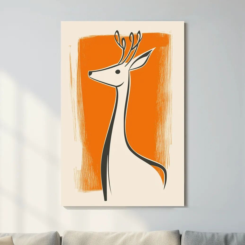 Minimalist Deer Caricature Illustration - Modern Wildlife Wall Art