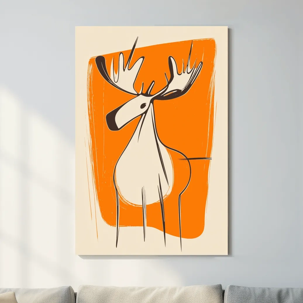 Mid-Century Minimalist Moose Caricature Illustration - Modern Wildlife Wall Art