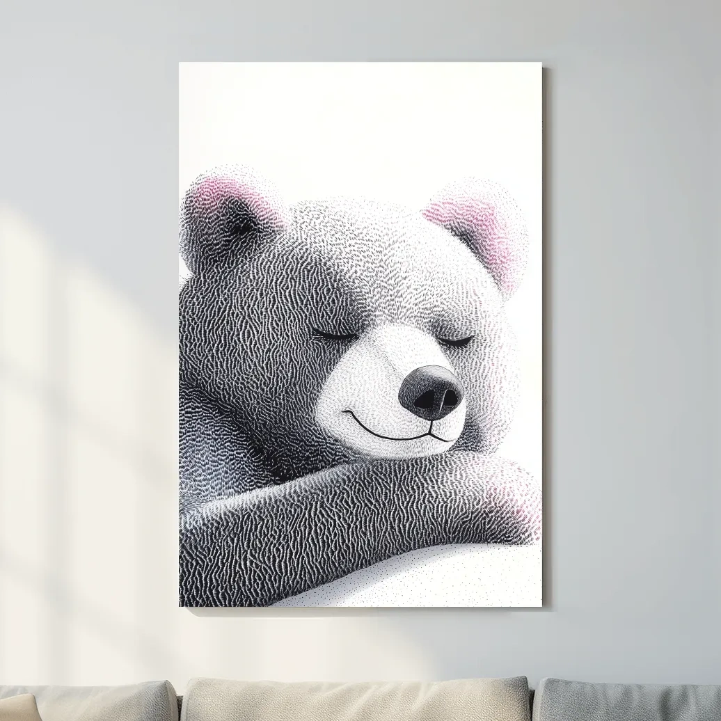 Cute childrens nursery wall art, happy sleep bear