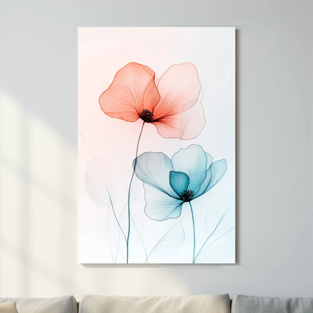 Abstract poppy art, soft watercolour print