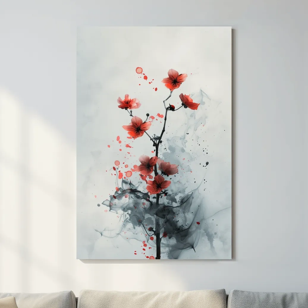 Abstract floral artwork painting, minimal flower wall art