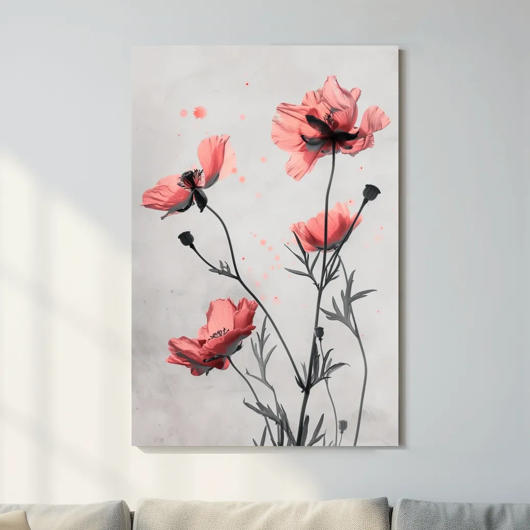 Pink flower artwork, minimal floral wall art