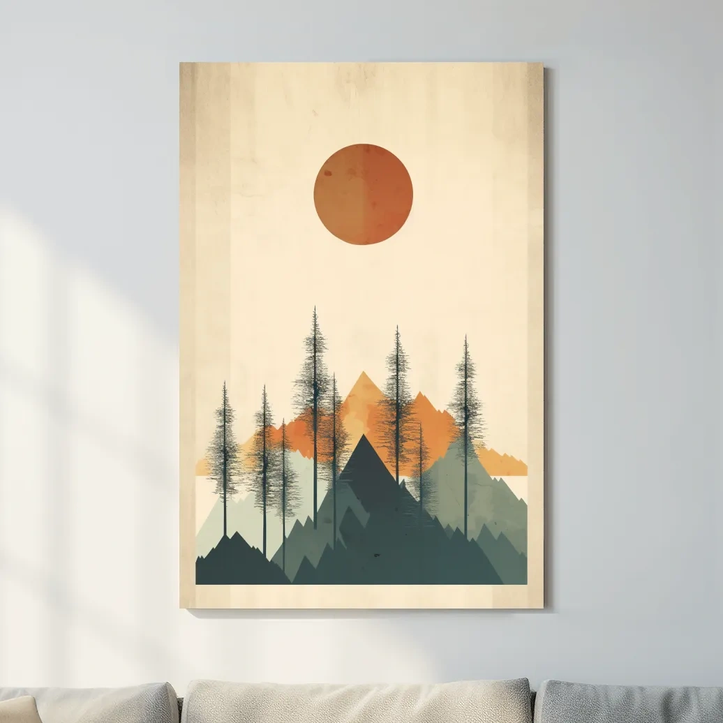 Minimal art of mountains and forest scenery