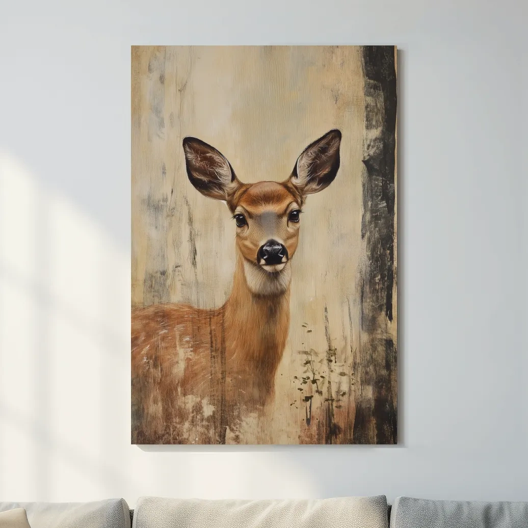 Rustic Whitetail Fawn Portrait Painting - Woodland Wildlife Wall Art