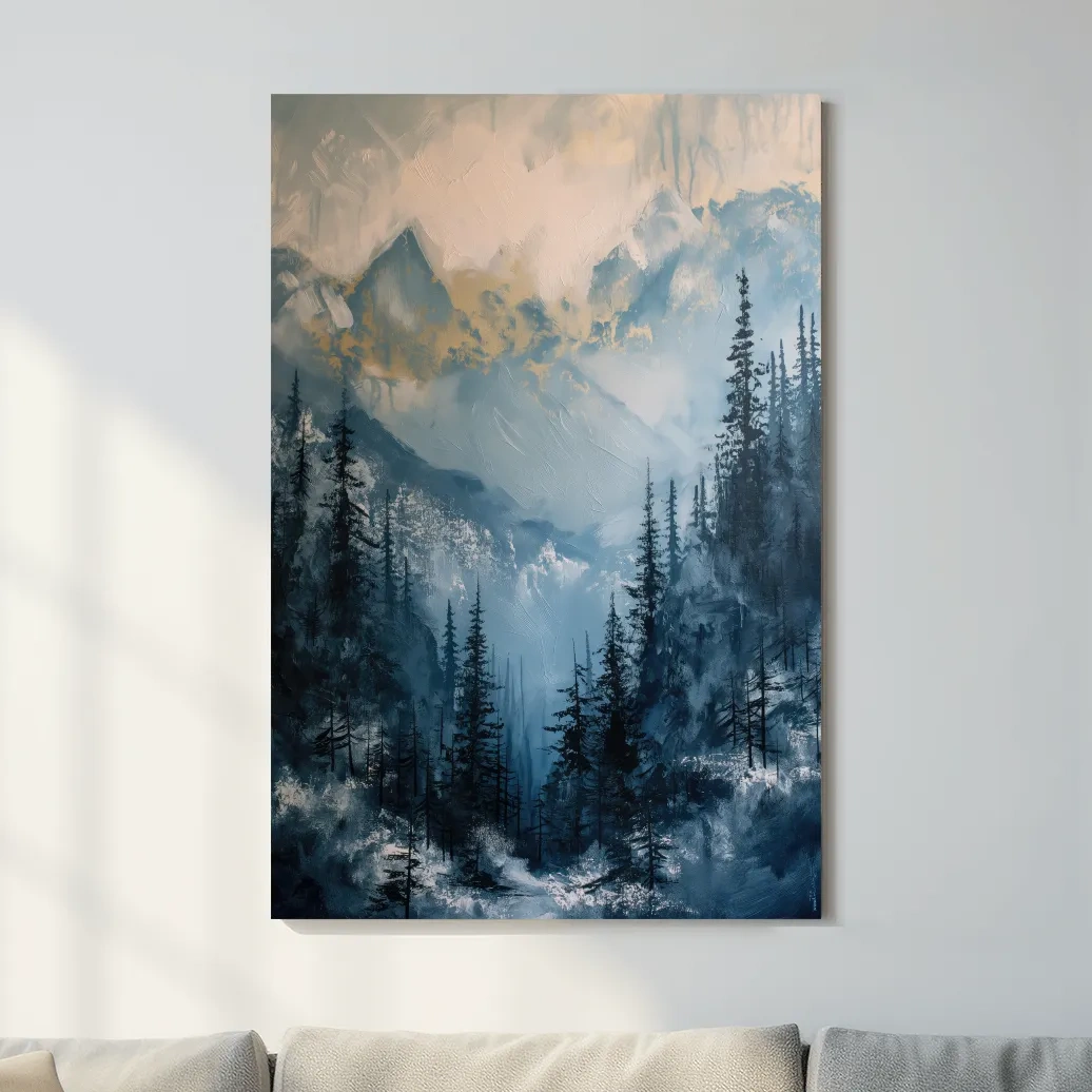 Abstract textured mountain and forest painting artwork