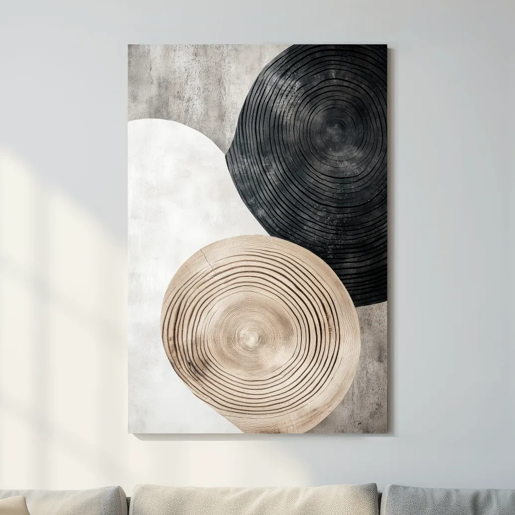 Concentric circle wood grain wall art, bohemian rustic style