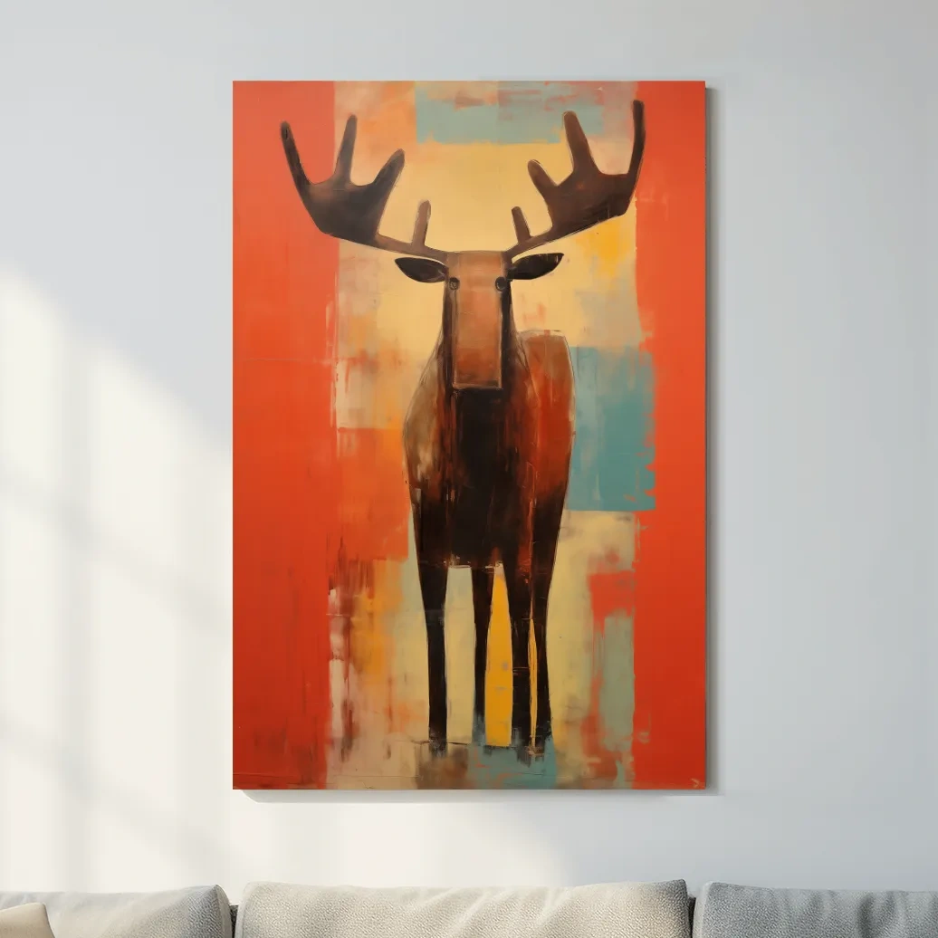 Expressionist Abstract Moose Portrait Painting - Vibrant Rustic Wildlife Wall Art