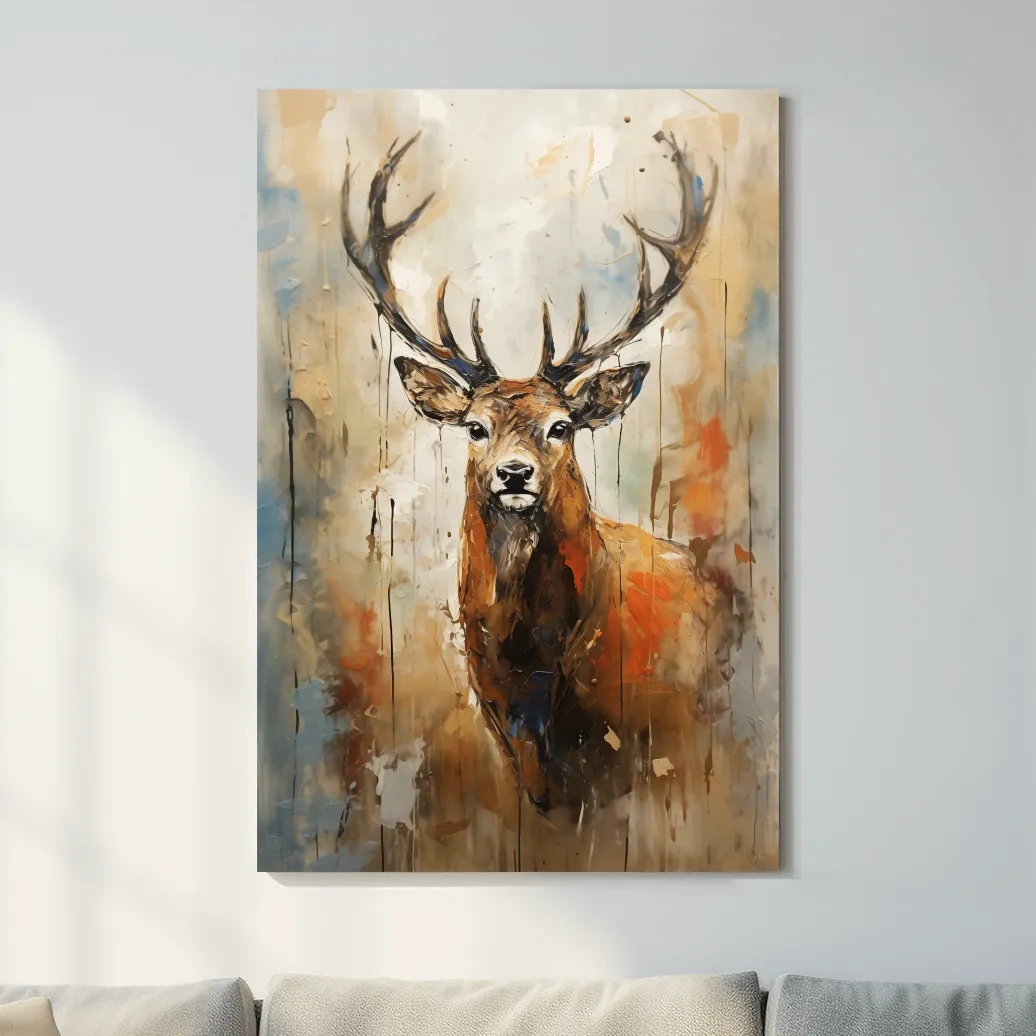 Deer buck painting, rustic impasto effect