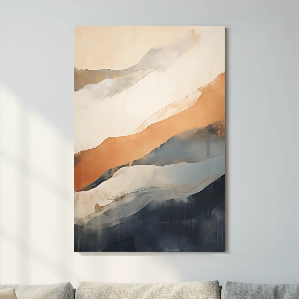 Abstract artwork painting, subtle mountain shapes
