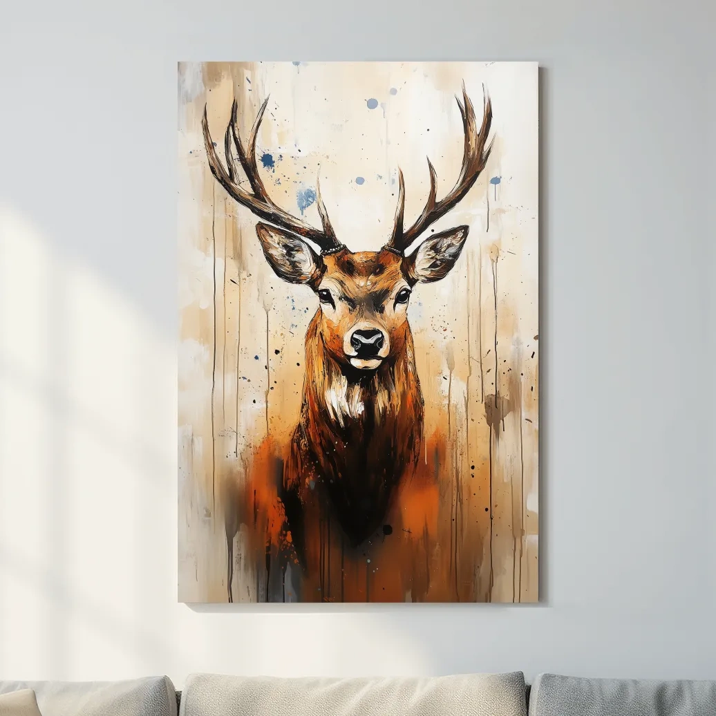 Impasto Style Deer Stag Portrait - Rustic Wildlife Wall Art