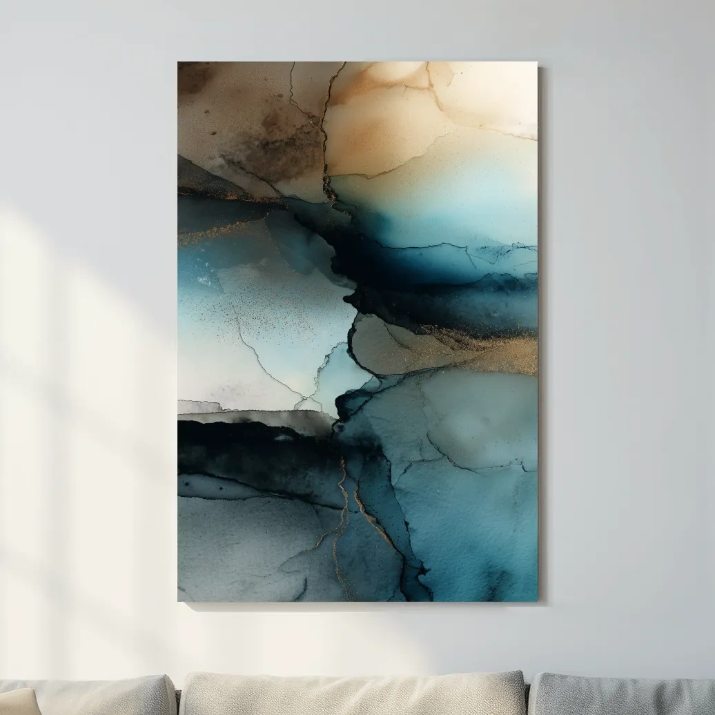 Moody Teal Ink Wash Abstract - Alcohol Ink Style Mountain Wall Art